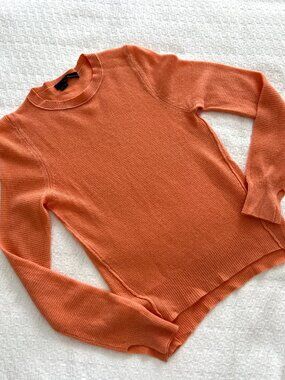 360 Cashmere Coral Orange Textured Knit Crewneck Sweater - Size Medium